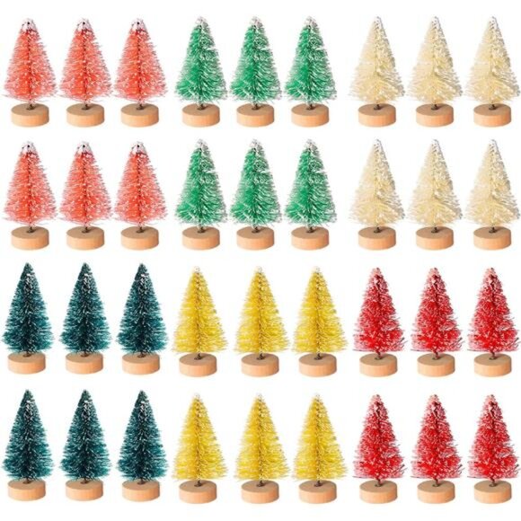 Other - Artificial Mini Christmas Trees Bottle Brush Trees Snow Frosted Trees with Wood
